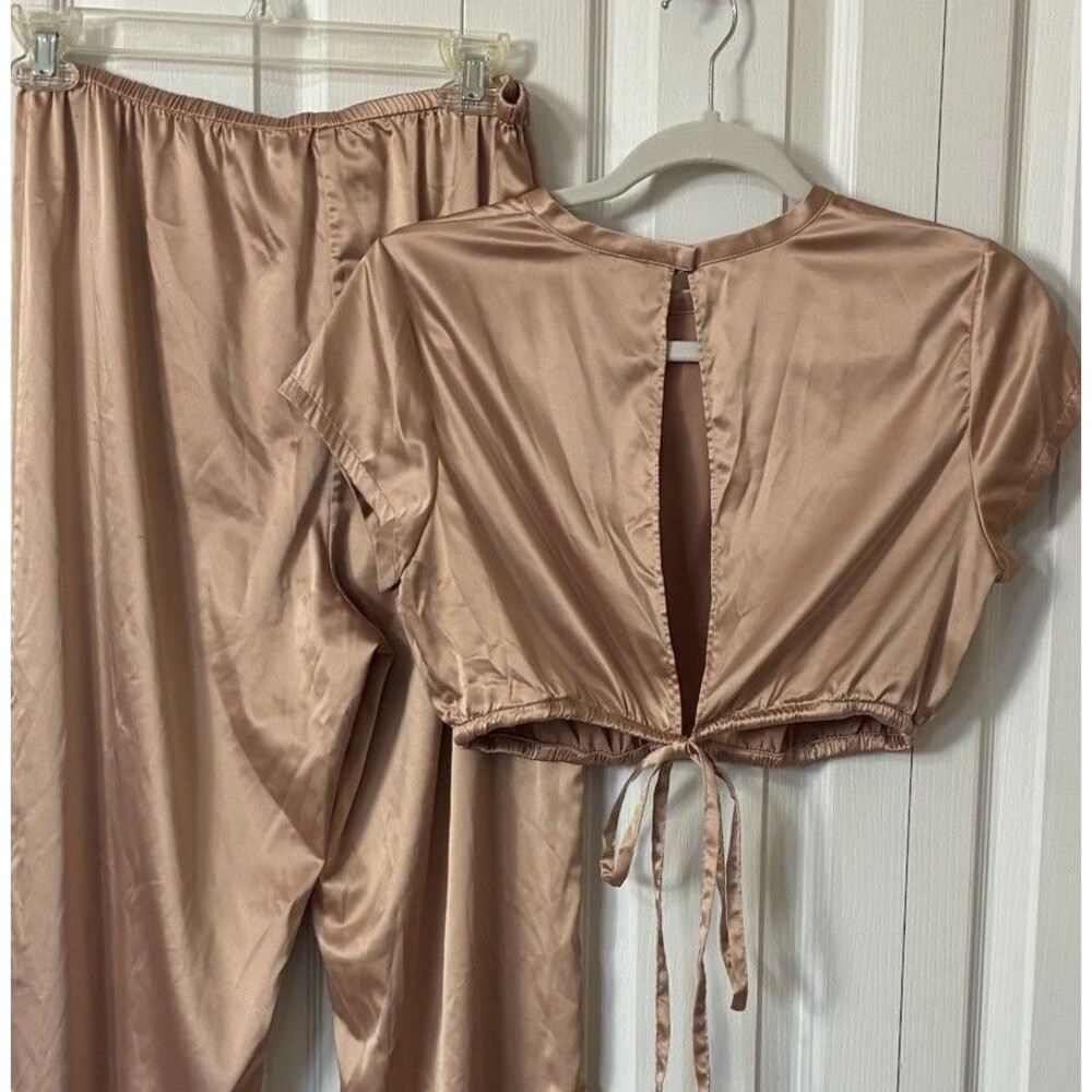 Skims Soft Lounge Pajama Set Tan Women's Sz M Crop Top Long Pants Comfort - Picture 6 of 7